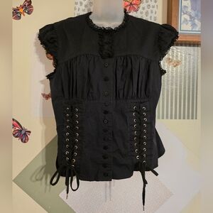 Vintage | Y2K Black Lace Up Blouse